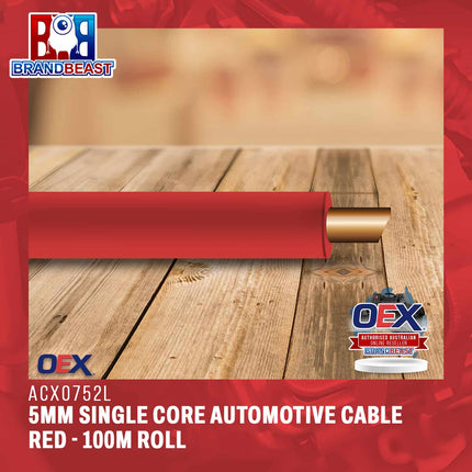 OEX ACX0752L 5mm Single Core Automotive Cable Red - 100m Roll