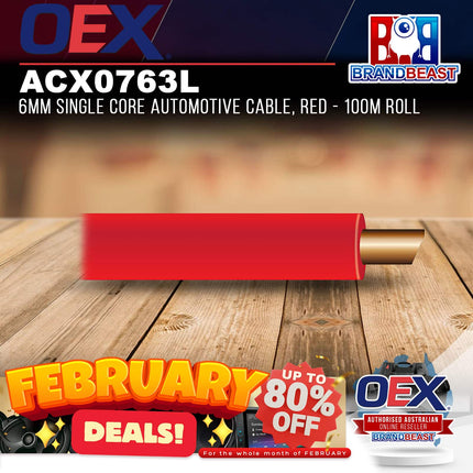 OEX ACX0763L 6mm Single Core Automotive Cable, Red - 100m Roll