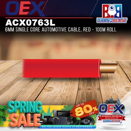 OEX ACX0763L 6mm Single Core Automotive Cable, Red - 100m Roll