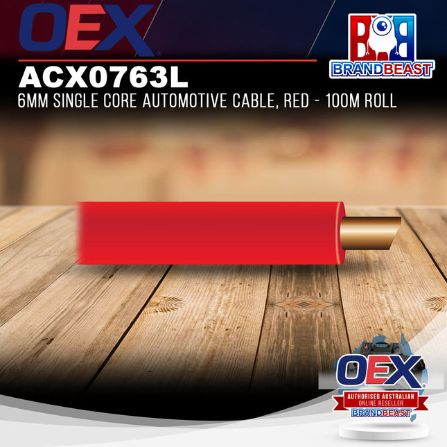 OEX ACX0763L 6mm Single Core Automotive Cable, Red - 100m Roll
