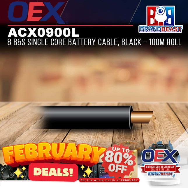 OEX ACX0900L 8 B&amp;S Single Core Battery Cable, Black - 100m Roll