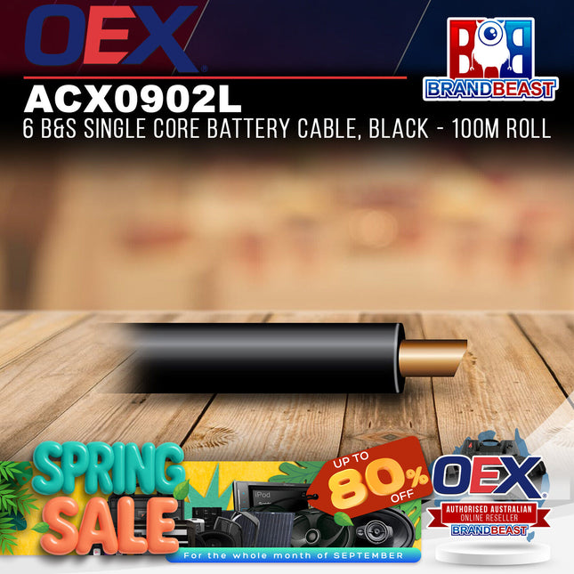 OEX ACX0902L 6 B&S Single Core Battery Cable, Black - 100M Roll