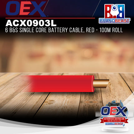 OEX ACX0903L 6 B&S Single Core Battery Cable, Red - 100M Roll
