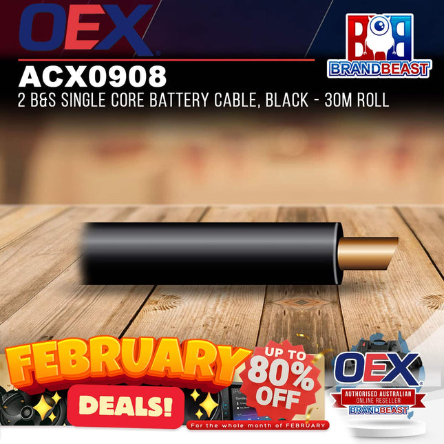 OEX ACX0908 2 B&S Single Core Battery Cable, Black - 30m Roll