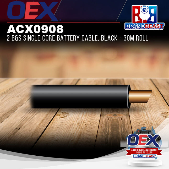 OEX ACX0908 2 B&S Single Core Battery Cable, Black - 30m Roll