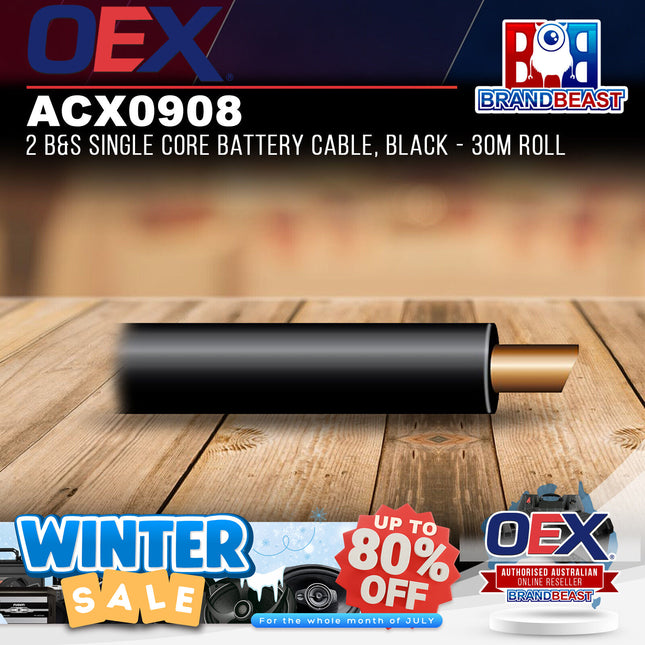 OEX ACX0908 2 B&S Single Core Battery Cable, Black - 30m Roll