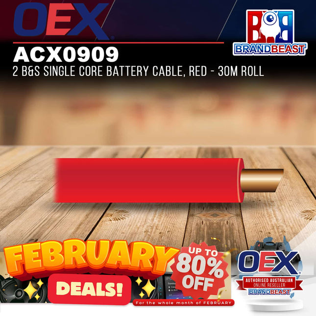 OEX ACX0909 2 B&S Single Core Battery Cable, Red - 30m Roll