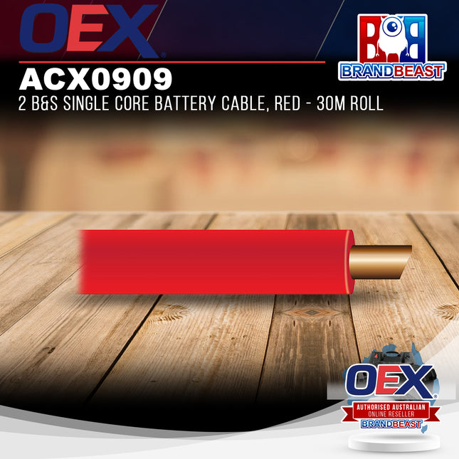 OEX ACX0909 2 B&S Single Core Battery Cable, Red - 30m Roll