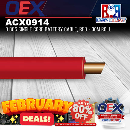 OEX ACX0914 0 B&S Single Core Battery Cable, Red - 30m Roll