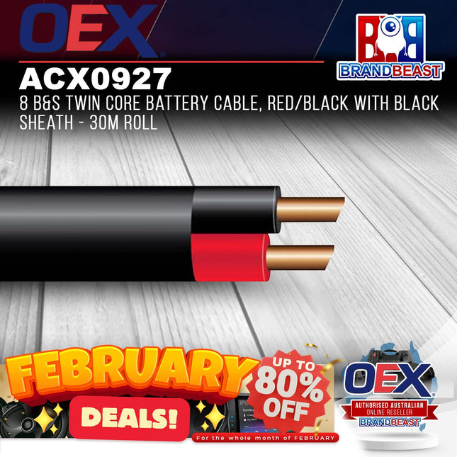 OEX ACX0927 8 B&S Twin Core Battery Cable Red/Black With Black Sheath - 30m Rol