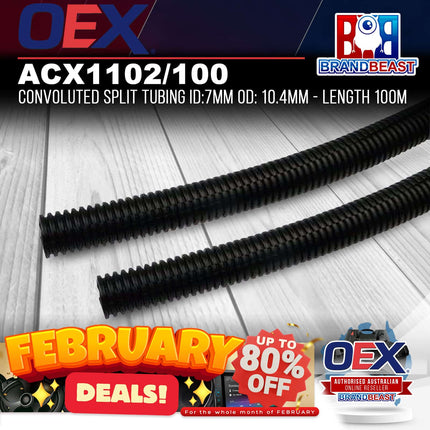 OEX ACX1102/100 Convoluted Split Tubing ID:7mm OD: 10.4mm - Length 100m