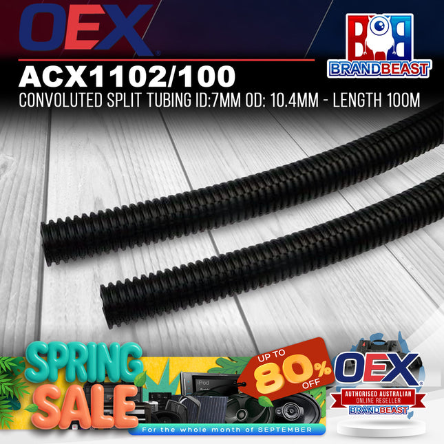 OEX ACX1102/100 Convoluted Split Tubing ID:7mm OD: 10.4mm - Length 100m