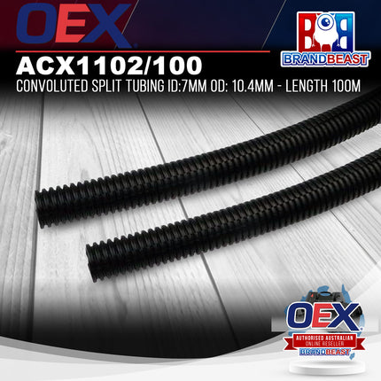 OEX ACX1102/100 Convoluted Split Tubing ID:7mm OD: 10.4mm - Length 100m