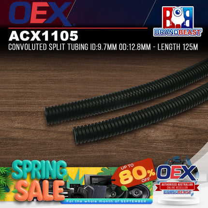 OEX ACX1105 Convoluted Split Tubing ID:9.7mm OD:12.8mm - Length 125m