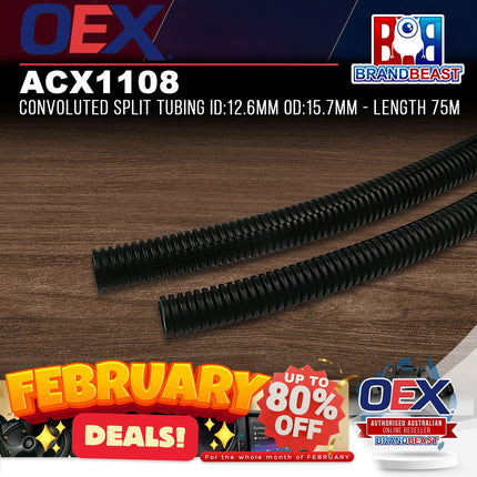 OEX ACX1108 Convoluted Split Tubing ID:12.6mm OD:15.7mm - Length 75m