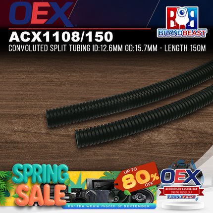 OEX ACX1108/150 Convoluted Split Tubing ID:12.6mm OD:15.7mm - Length 150m