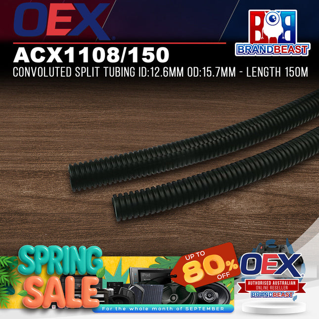 OEX ACX1108/150 Convoluted Split Tubing ID:12.6mm OD:15.7mm - Length 150m