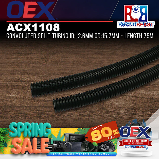 OEX ACX1108 Convoluted Split Tubing ID:12.6mm OD:15.7mm - Length 75m