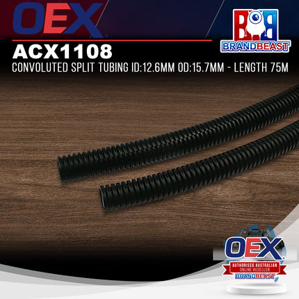 OEX ACX1108 Convoluted Split Tubing ID:12.6mm OD:15.7mm - Length 75m