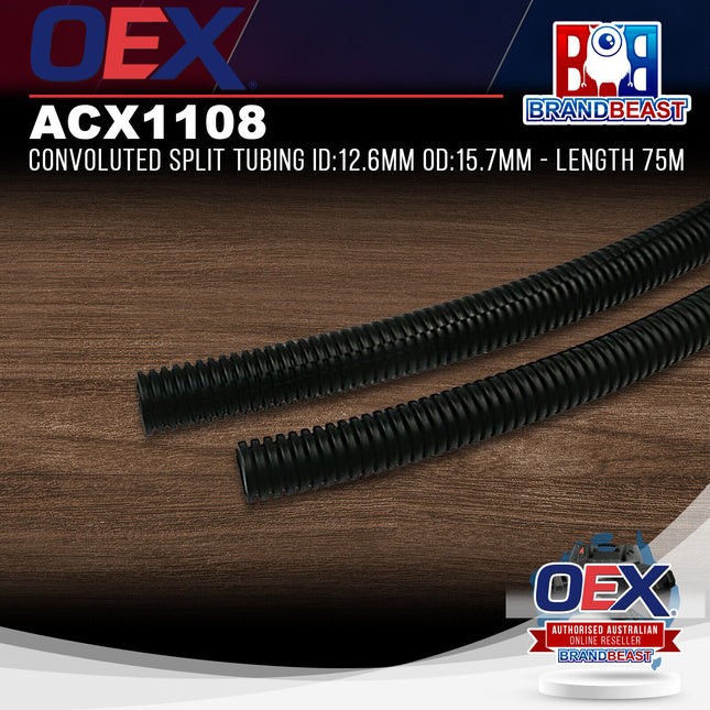 OEX ACX1108 Convoluted Split Tubing ID:12.6mm OD:15.7mm - Length 75m