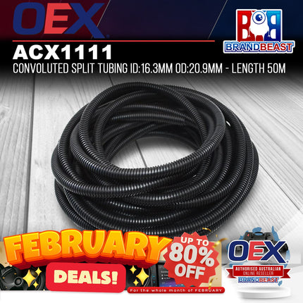 OEX ACX1111 Convoluted Split Tubing ID:16.3mm OD:20.9mm - Length 50m