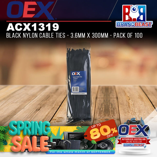 OEX ACX1319 Black Nylon Cable Ties - 3.6mm x 300mm - Pack of 100