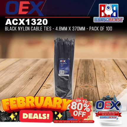 OEX ACX1320 Black Nylon Cable Ties - 4.8mm x 370mm - Pack of 100