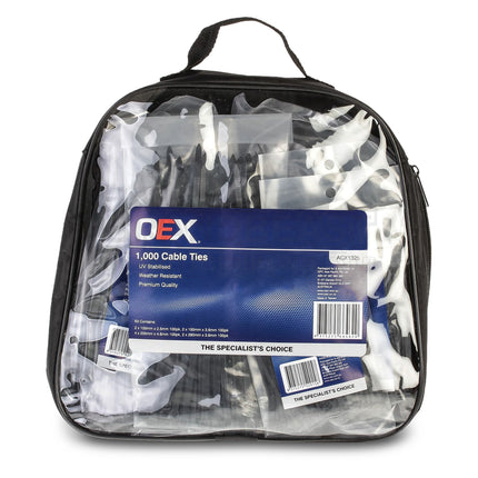 OEX ACX1325 1000Pc Black Nylon Cable Tie Kit – Heavy Duty, UV-Resistant, Multi-Size Assortment
