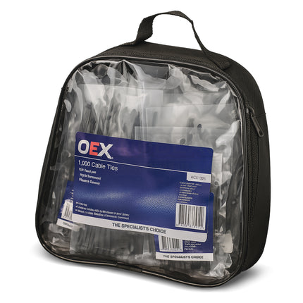 OEX ACX1325 1000Pc Black Nylon Cable Tie Kit – Heavy Duty, UV-Resistant, Multi-Size Assortment