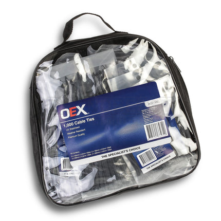 OEX ACX1325 1000Pc Black Nylon Cable Tie Kit – Heavy Duty, UV-Resistant, Multi-Size Assortment