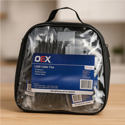 OEX ACX1325 1000Pc Black Nylon Cable Tie Kit – Heavy Duty, UV-Resistant, Multi-Size Assortment