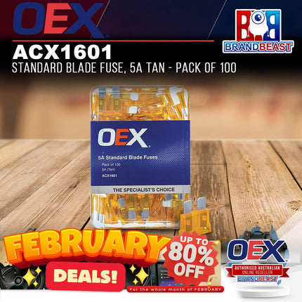 OEX ACX1601 Standard Blade Fuse, 5A Tan - Pack of 100