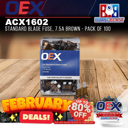 OEX ACX1602 Standard Blade Fuse, 7.5A Brown - Pack of 100