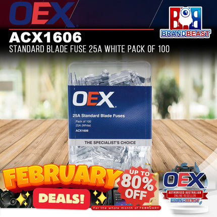 OEX ACX1606 Standard Blade Fuse 25A White Pack of 100