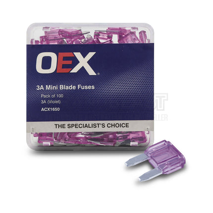OEX ACX1650 Mini Blade Fuse 3A Violet - Pack of 100