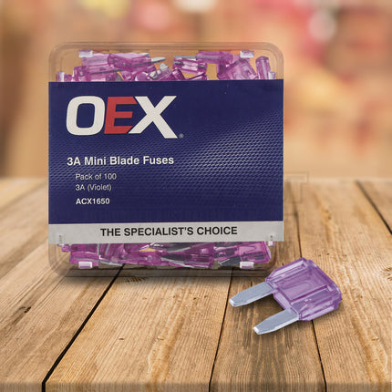 OEX ACX1650 Mini Blade Fuse 3A Violet - Pack of 100