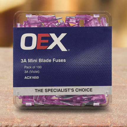 OEX ACX1650 Mini Blade Fuse 3A Violet - Pack of 100