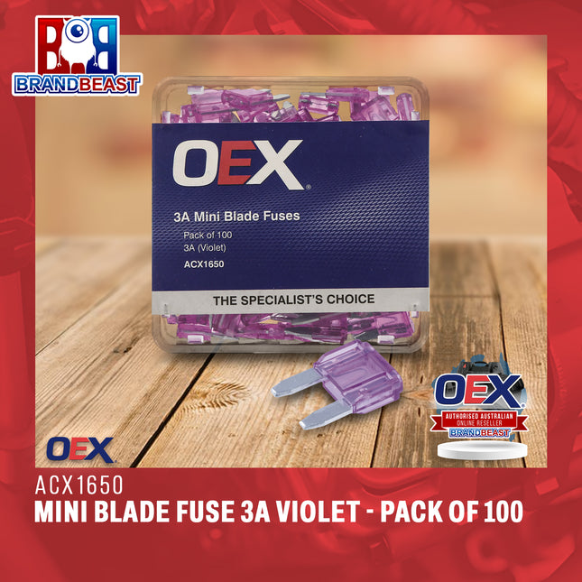 OEX ACX1650 Mini Blade Fuse 3A Violet - Pack of 100