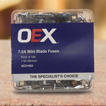 OEX ACX1652 Mini Blade Fuse 7.5A Brown - Pack of 100