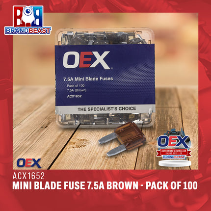 OEX ACX1652 Mini Blade Fuse 7.5A Brown - Pack of 100