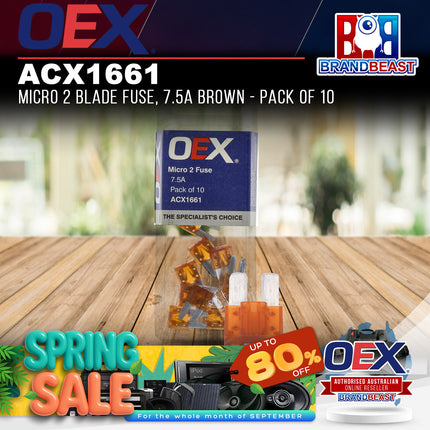 OEX ACX1661 Micro 2 Blade Fuse, 7.5A Brown - Pack of 10