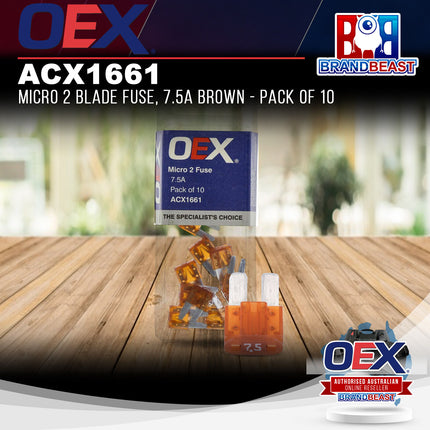 OEX ACX1661 Micro 2 Blade Fuse, 7.5A Brown - Pack of 10