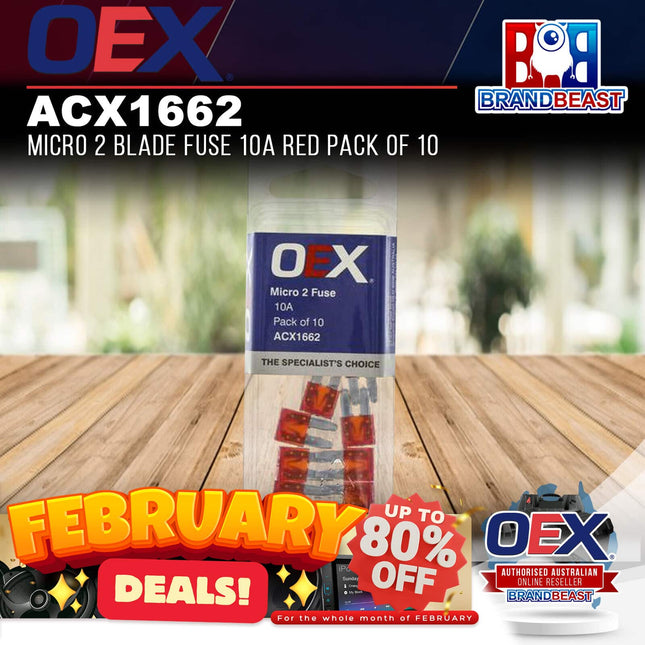 OEX ACX1662 Micro 2 Blade Fuse 10A Red Pack of 10