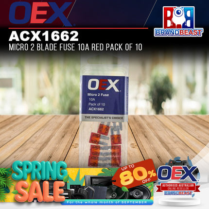 OEX ACX1662 Micro 2 Blade Fuse 10A Red Pack of 10