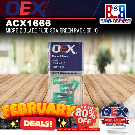 OEX ACX1666 Micro 2 Blade Fuse 30A Green Pack of 10