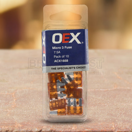OEX ACX1668 Micro 3 Blade Fuse, 7.5A Brown - Pack of 10