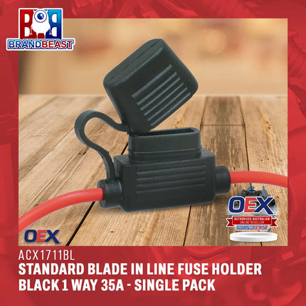 OEX ACX1711BL Standard Blade In Line Fuse Holder Black 1 Way 35A - Single Pack