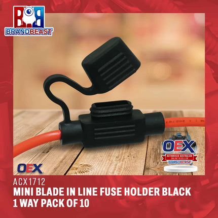 OEX ACX1712 Mini Blade In Line Fuse Holder Black 1 Way Pack of 10