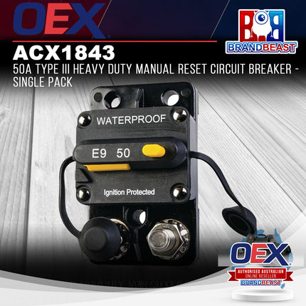 OEX ACX1843 50A Type III Heavy Duty Manual Reset Circuit Breaker - Single Pack