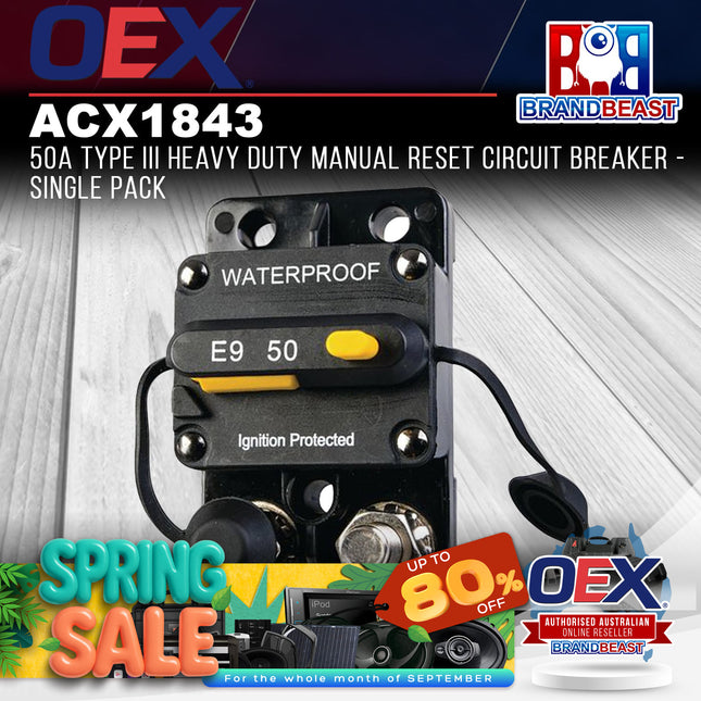 OEX ACX1843 50A Type III Heavy Duty Manual Reset Circuit Breaker - Single Pack